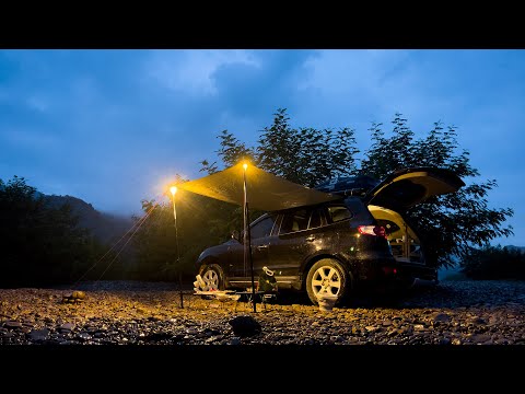 雨天户外露营夜晚烧烤啤酒 温度26非常舒适camping vanlife