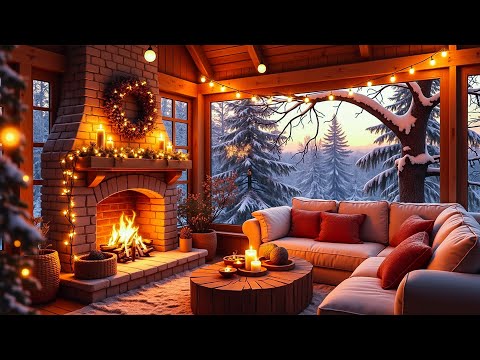 Dreamy Winter Porch Ambience 🔥 Snowfall & Fire Sounds for Relaxation & Sleep