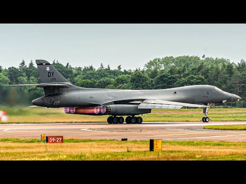 B-1 Bomber Full Afterburner Take off at Fairford - 4K