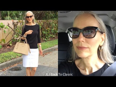 Vlog: Prada Saffiano Lux Tote, Black Tee, White Pencil Skirt / Classic Syle, Fashion Over 40, 50