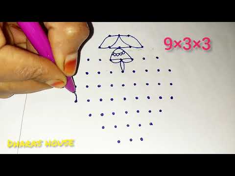 9×3×3dots simple vilakku kolam design||chinna poo kolam||easy design||dharas house||#63