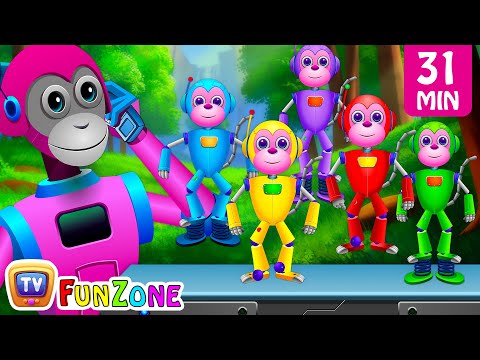 Five Little Monkeys - The Robot Monkeys + More ChuChu TV Funzone Nursery Rhymes & Toddler Videos