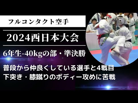 【下突き・膝蹴りとボディー攻めに苦しむ】24年西日本大会・6年生の部-40kgの部・準決勝 空手 極真 組手 karate kyokushin kumite 小学生 少年部