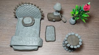 Amazing technique make DIY miniature bed, miniature table lamp & miniature  tool with clay