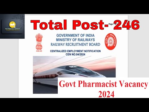 Railway Pharmacist Vacancy 2024 | RRB Pharmacist Vacancy | RRB Paramedical Recruitment 2024