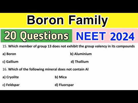 P Block Elements Class 11 MCQ | CBSE JEE CUET | NEET Chemistry 2023 | Boron Family