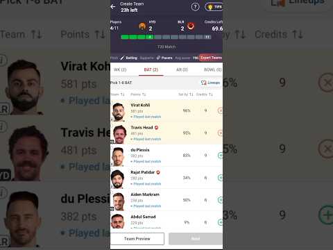 HYD vs BLR dream11 prediction ! HYD vs BLR dream11 team kaise banaye ! #ipl2024 #ipl