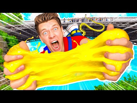 Extreme 140ft Bungee Jump VS Crazy Slime Making! First To Hit Target Wins Challenge!