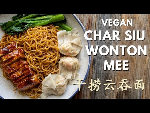 A must try Malaysian-styled vegan Char Siu Wonton Mee (Wantan Mee) - 干捞云吞面