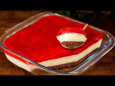 🍓Milk and strawberry dessert in 5 minutes! Everyone is looking for this recipe! No baking, flour or