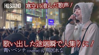 【 歌うま 】寒空に澄んだ歌声！歌い出した途端瞬で人集りに！ 青いベンチ / サスケ（ covered by 鳥居れな ）🎧推奨 高音質（HQ SOUND）路上ライブ4K映像