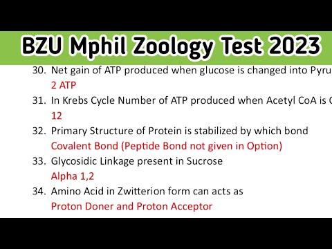 BZU Mphil Zoology Admission Test 2023