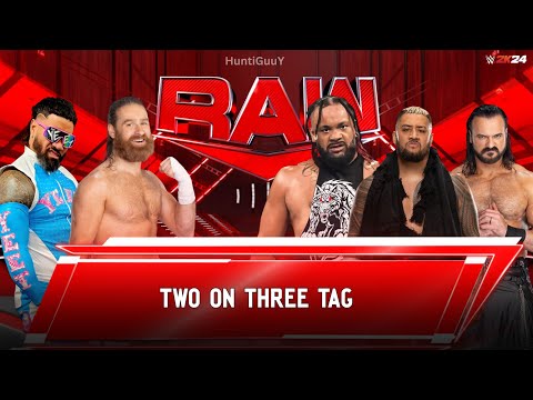 Sami Zyan & Jey Uso vs Solo Sikoa, Jacob Fatu & Drew McIntyre WWE Raw Tag Team - FULL MATCH