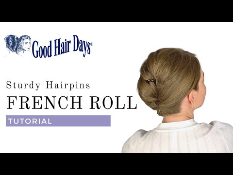 French Roll Hairstyle with Hairpins from Good Hair Days. Medium length hair french roll tutorial.