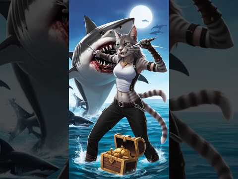 Cat Vs shark #cat #kitten #aicatshorts #aicatstories #shorts #shortsfeed #aicats