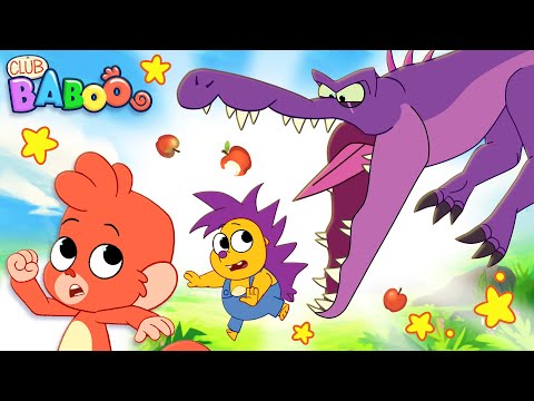 Baboo and Rocky are harvesting apples from the apple tree and fight a scary Spinosaurus | Club Baboo