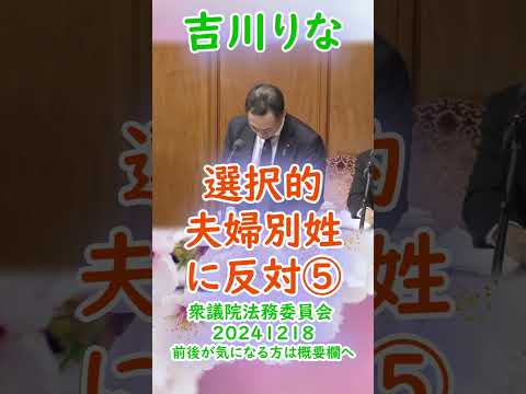 参政党【吉川りな】衆議院法務委員会20241218【選択的夫婦別姓に反対⑤】