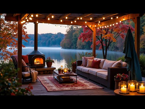 Soothing Jazz & Fireplace on an Autumn Porch 🍂 Perfect for Relaxation