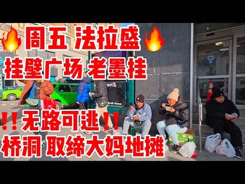 周五，法拉盛，挂壁广场，老墨挂，桥洞取缔大妈地摊，无路可逃，烤鸭濑粉好吃，性价比高， 2024年12月27日