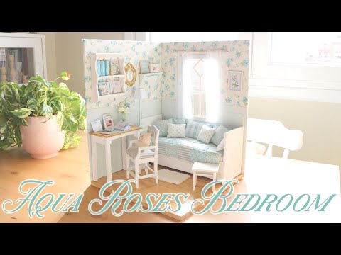 AQUA ROSES BEDROOM 1/6 scale handmade miniature dollhouse by Nerea Pozo