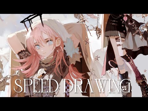 グリザイユ？イラストメイキング - No.1616 / 約400倍速 字幕解説＆レイヤー☽  speed painting