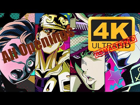 JoJo's Bizarre Adventure | All Openings 4k (Remastered with Neural Network AI)