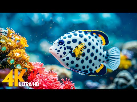 Aquarium 4K VIDEO (ULTRA HD) 🐠 Beautiful Coral Reef Fish - Relaxing Sleep Meditation Music #48