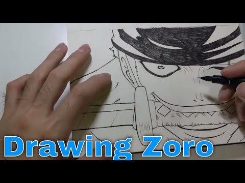 Drawing One Piece Zoro with liner pen by TenK Draws 海賊王索隆代針筆繪畫過程