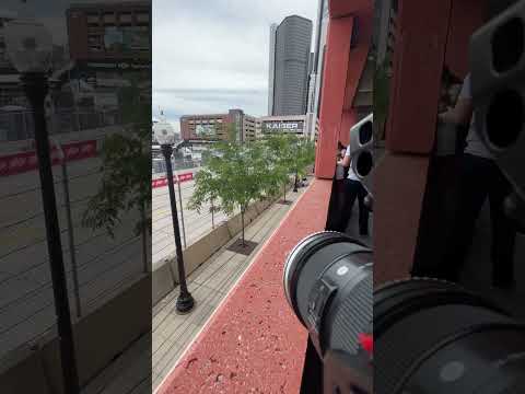 Filming race cars from a parking garage