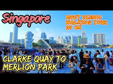 Exploring Singapore: Clarke Quay to Marina Bay, Merlion Park | 4K Walking Tour.