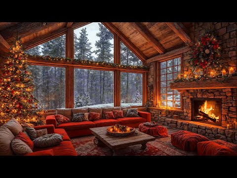 Warm Winter Christmas Ambience 🎁 Cozy Fireplace Burning & Relaxing Christmas Jazz Instrumental Music