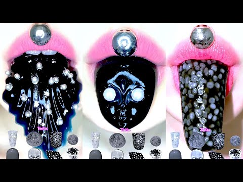 ASMR BLACK PEARL JELLY FACE GUMMY EGG SEED PUDDING MUKBANG 블랙 젤리 모음 먹방 👽☠️🌚デザート モッパン