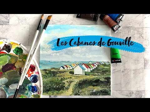 Painting Les cabanes de Gouville, Normandy | Acrylic painting timelapse