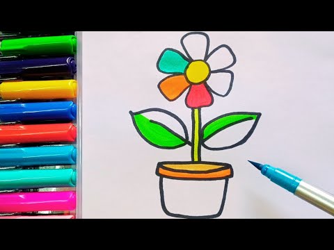 Drawing and Painting  Pot and Flower for Kids & Toddlers | Simple Drawing, Coloring #drawing