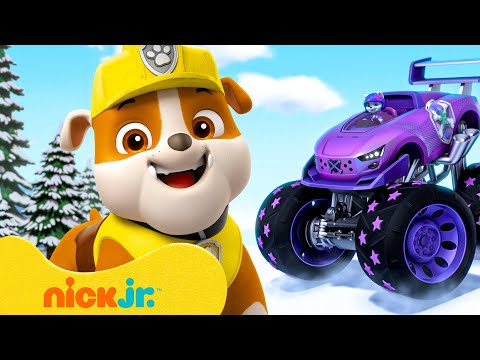 Rubble Makes a Snowy Mountain Monster Truck Rescue! w/ PAW Patrol Roxi & Chase | Rubble & Crew