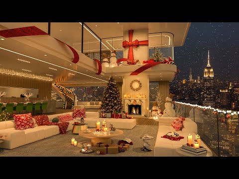 Relaxing Holiday Jazz Loft 2025 🎄 Cozy Fireplace, Piano Jazz, and Snowy City Views