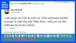 イーロン・マスク氏　ツイッターCEO辞任を表明「引き受けるほど愚かな誰かを見つけたらすぐ…」【news23】｜TBS NEWS DIG