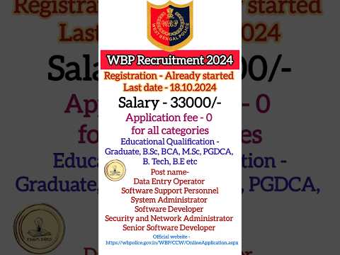 WBP Recruitment Notification out 2024 #newjobs #newvacancy2024 #govtjobs #westbengal #wbp