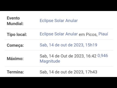 como ver o horário exata do eclipse na sua cidade. 14/10/2023