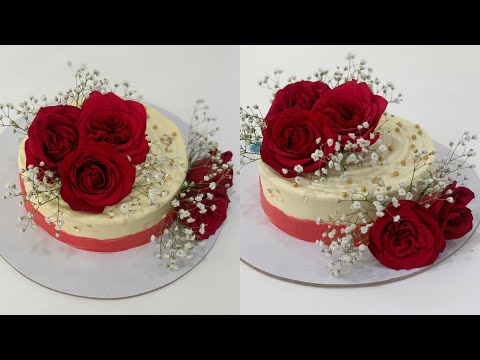 How To Decorate Cake With Fresh Flowers | Red Velvet Cake Decoration | Red Rose Fault-line Cake