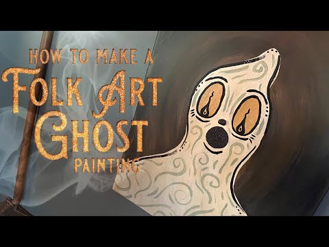 Paint With Me - Folk Art Halloween Ghost Painting Tutorial - Easy DIY Vintage Style Halloween Art