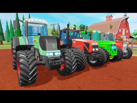 COLOR Tractor That is Planting Potatoes on an Animated Farm - Colorful Tractors and Farmer Vehicles