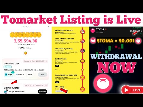 LIVE 🔴 !! Tomarket listing today 😱 !! Tomarket Live withdrawal 😱!! tomarket listing value 🔥 !!