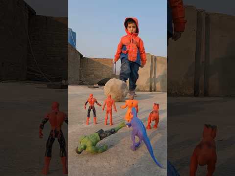 Spidey football attack on ironman thanos and trex dinosaur sirenhead