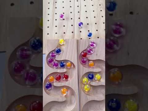 Marble Run ASMR ☆ Color balls that roll and fall around on a handmade wooden marble course #3