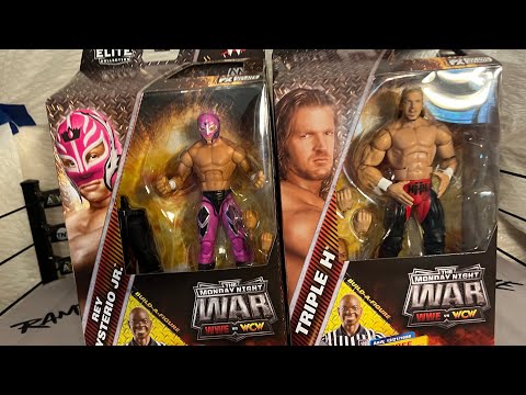 Monday night, wars series 2, Rey Mysterio, Junior and Triple H figures