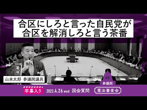 山本太郎【合区にしろと言った自民党が合区を解消しろと言う茶番】 2023.4.26 憲法審査会 参考人に対する質疑 字幕入りフル