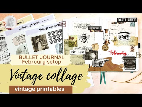 vintage collage bullet journal | bujo setup February 2023 | PLAN WITH ME | vintage printable