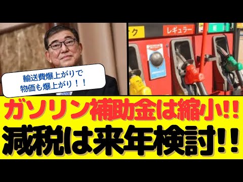 【減税放置の罪】「ガソリン補助金は縮小!!減税は来年検討!!」この結果、年明けにガソリン価格爆上がり→輸送費爆上がり→物価爆上がりのコンボ確定