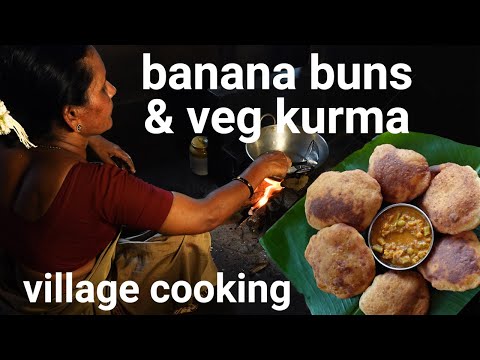 Village Style Banana Buns & Veg Kurma Morning Breakfast Combo Meal | Village Cooking Mangalore Buns